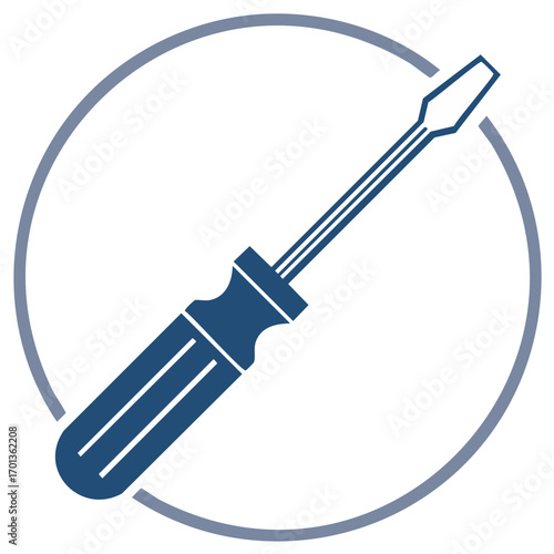 Vector illustration of a flat-head screwdriver inside a circle, symbolizing tools and fixing