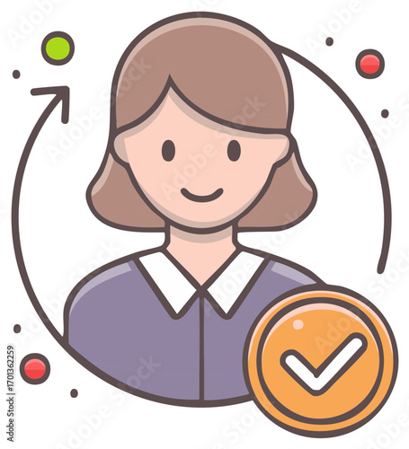 Smiling woman with check mark badge vector illustration