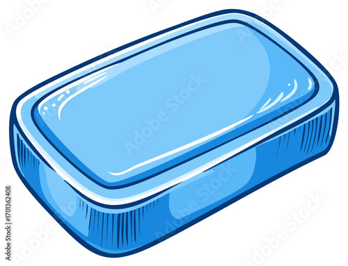 Blue Soap Bar Cartoon Illustration, Cleaning, Hygiene Concept
