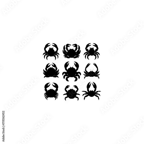 Set of crab silhouette vector on transparent background 