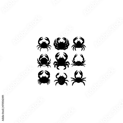 Set of crab silhouette vector on transparent background 