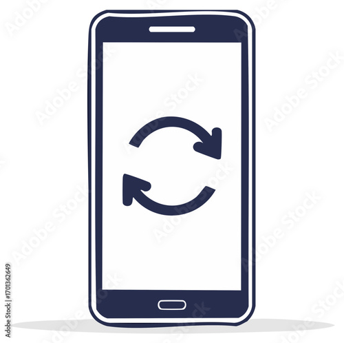 Smartphone with Exchange Arrows, Mobile Phone Displaying Synchronization Symbol