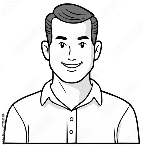 Happy adult man smiling with a pleasant expression in a black and white vector illustration