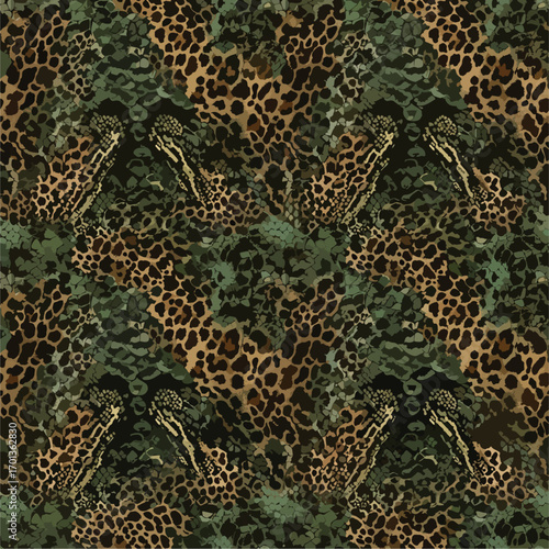 Seamless pattern with leopard and snake skin texture in natural colors, patern seamless, royalty stock.