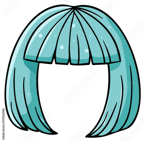 Stylized Teal Bob Wig with Bangs and Subtle Highlights Hair Fashion Accessory