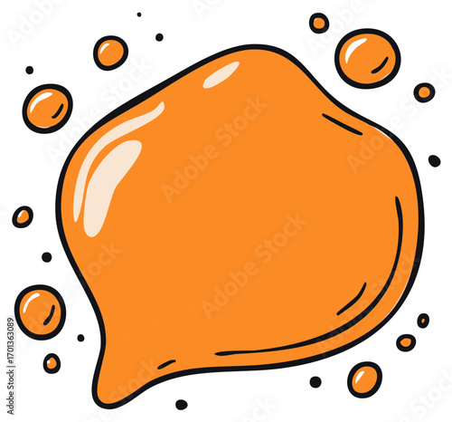 Cartoon orange liquid splash or slime blob with bubbles and highlights