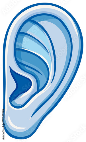 Stylized Human Ear Illustration in Blue Tones for Hearing Concepts and Medical Graphics