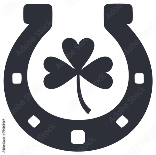 Stylized horseshoe and clover symbol of luck and good fortune with simple design