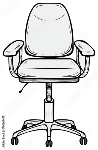 Minimalist line art illustration of an ergonomic office chair for home or business workspace