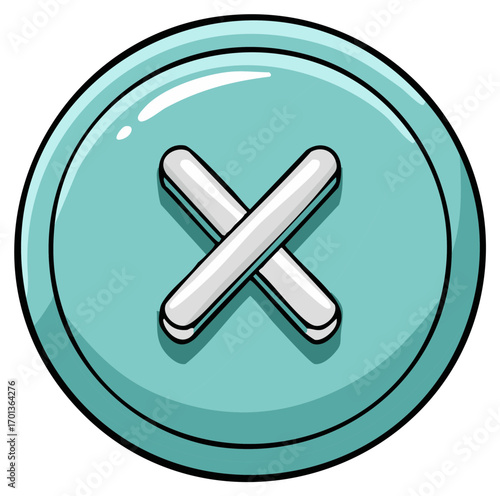Turquoise Button with Crossed Threads Illustration