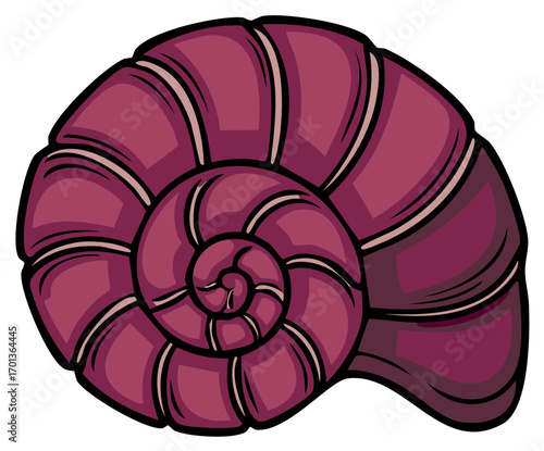 Stylized illustration of a purple seashell on a white background