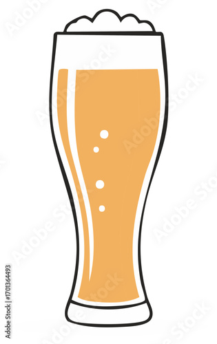 Draft Beer Glass Illustration with Bubbles and Foam Fresh Brew Refreshment
