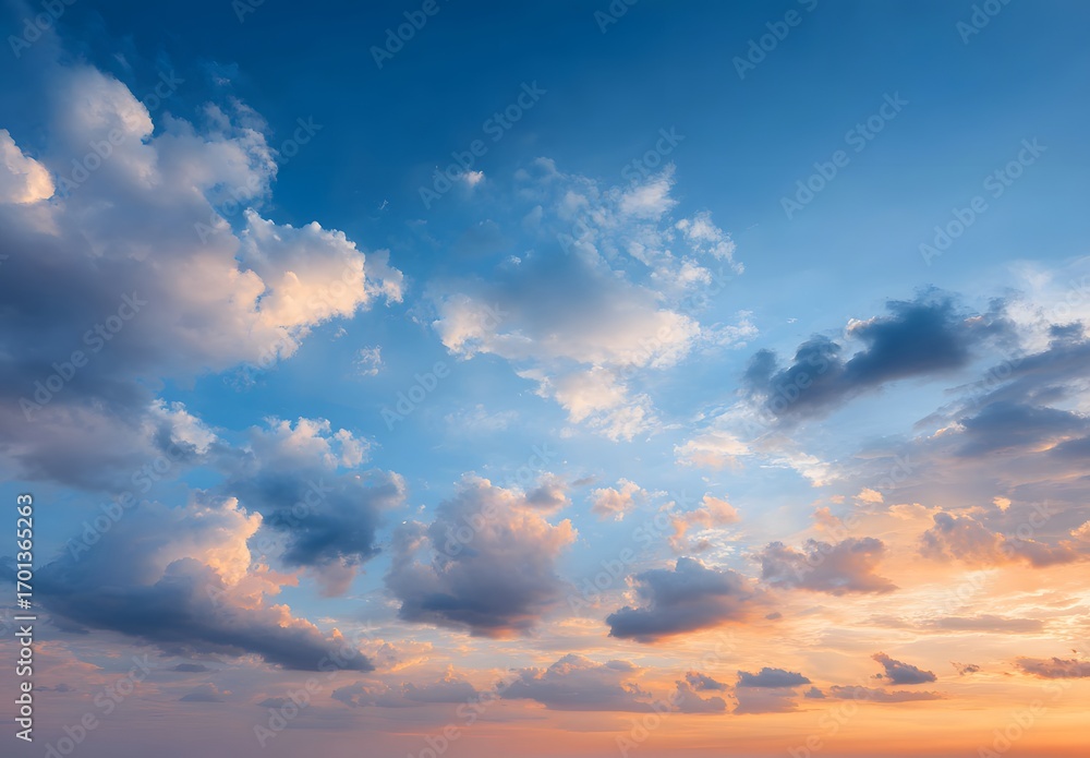 Fototapeta premium beautiful blue sky with clouds and sun rays on the horizon