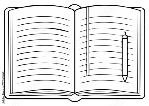 Open Journal with Lined Pages and a Pencil for Writing or Note Taking