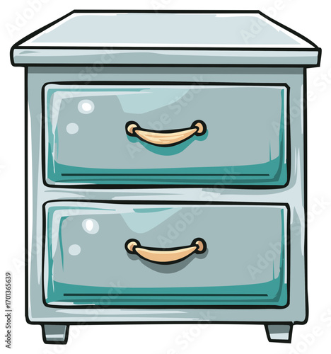 Vintage Bedside Table Illustration with Two Drawers and Rounded Wooden Handles for Bedroom Storage Solutions