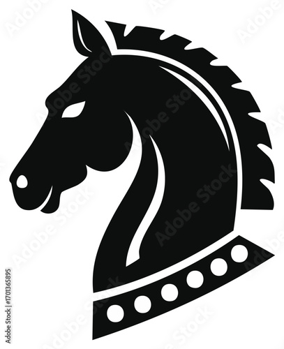 Stylized black chess knight horse head silhouette icon for a logo or emblem