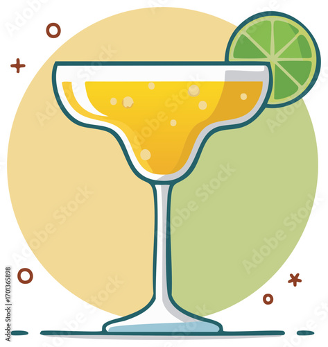 Stylized margarita cocktail with lime garnish vector illustration
