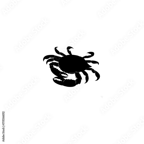 An illustration featuring a black crab silhouette set against a clean white background showing a crab with detailed claws and shell, 