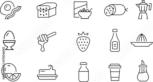 Breakfast Food and Drink Line Icons Set