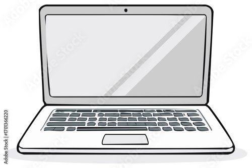 Cartoon illustration of a modern laptop computer with a blank screen