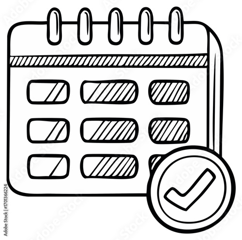 Calendar with Check Mark Icon Outlined Illustration for Schedule, Dates, Events