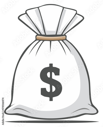 White money bag illustration with dollar sign representing finance and wealth accumulation