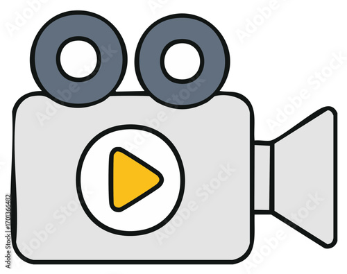 Cartoon video camera icon with play button symbol for media and filmmaking concepts