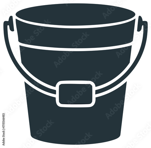Simple dark blue bucket with handle, clean graphic design, isolated on white