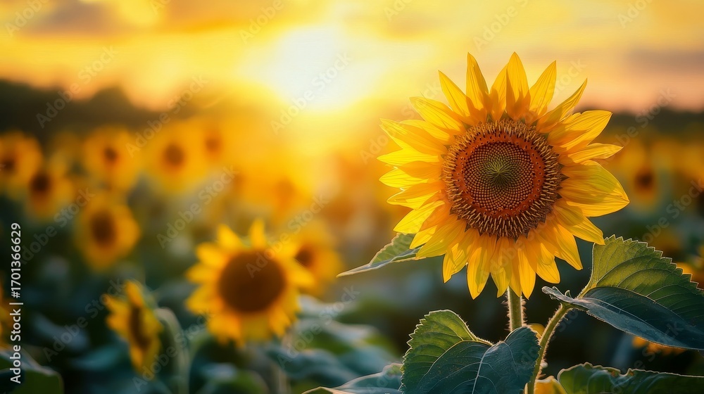 Obraz premium Sunflowers at sunset
