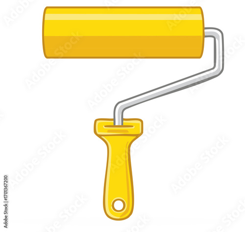 Illustration of a Yellow Paint Roller with Handle for Painting and Home Improvement