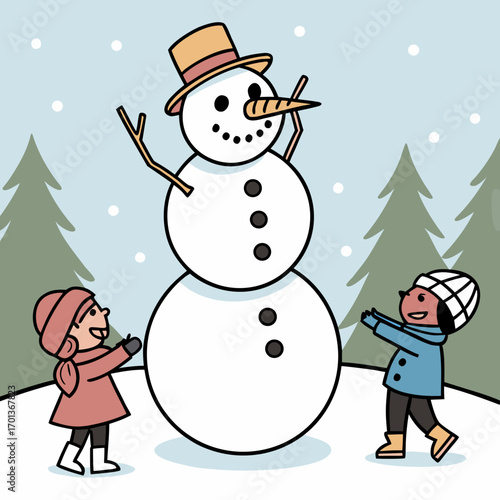 snowman with christmas tree