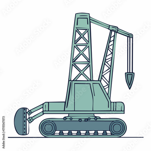 Vector Illustration of Green Pile Driver Crane