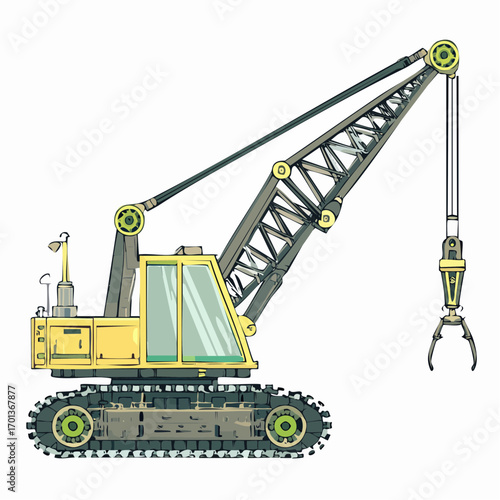 Vector Illustration of Yellow Crawler Crane with Grab