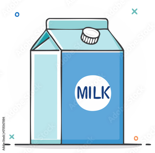 Minimalist Milk Carton Illustration Fresh Dairy Product Container Blue and White Colors Vector Art