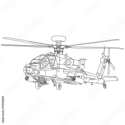 Apache Helicopter Line Drawing