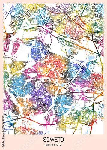 Wallpaper Mural Soweto South Africa City Map. downtown printable Landmarks print painting, travel art banner modern city, urban city art, background abstract Torontodigital.ca