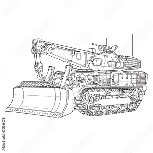 Military Engineer Vehicle Line Drawing