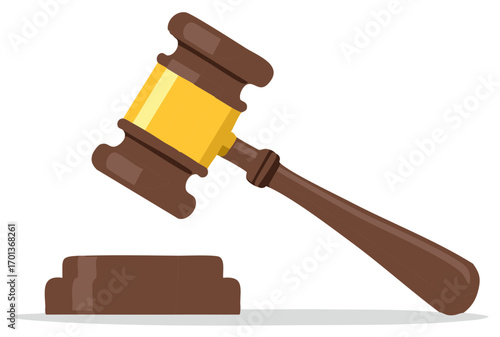 Wooden judge gavel and sound block vector illustration for law and auction
