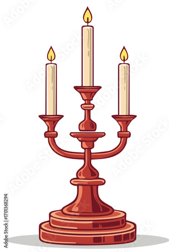 Elegant vintage candelabrum with three lit candles cartoon vector illustration