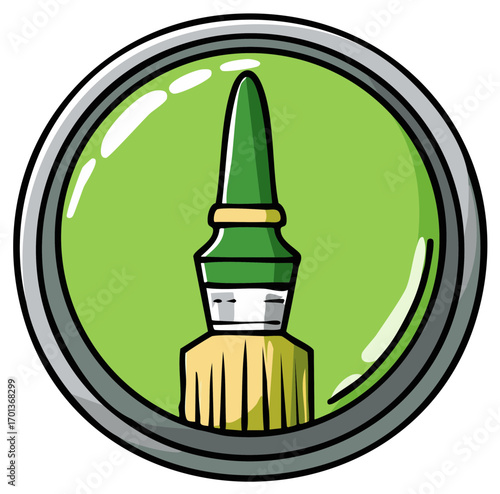 Green glue stick with yellow bristles in a circular frame