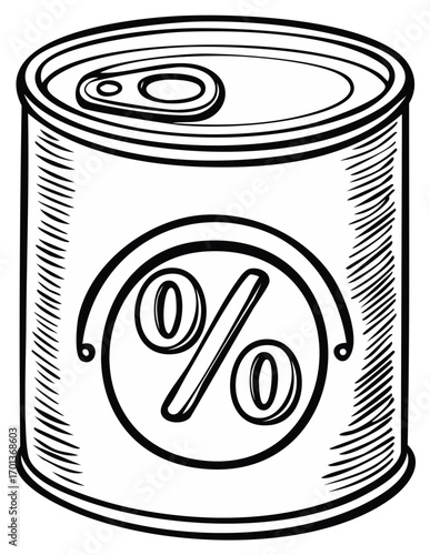 Canned Goods Special Sale Offer Percent Illustration Black and White Discount