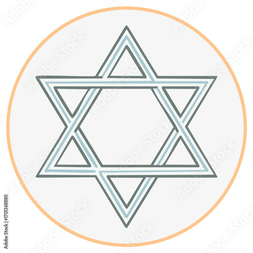 Stylized Star of David Icon Symbol Representing Jewish Identity and Cultural Heritage on White Circle Background