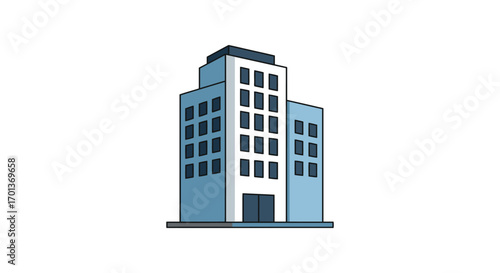 a modern skyscraper illustration with blue facade and windows