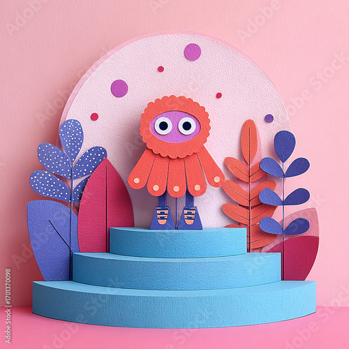 Actor - A figure in an orange costume on a turquoise stage