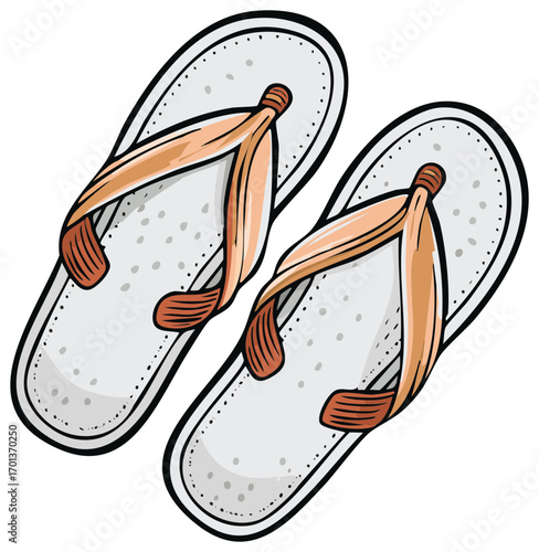 Illustration of a pair of beach flip flops with beige straps