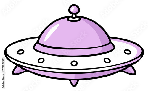 Cartoon illustration of a purple flying saucer or alien spaceship.