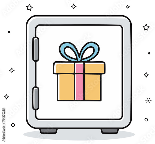 Gift box inside a secure safe, representing protection, security, and presents.