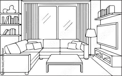 Vector art of modern living room interior design sketch with furniture