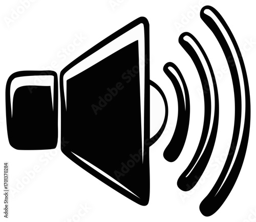Black icon of a speaker emitting sound waves