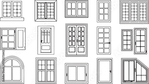 Vector art of collection of various window and door designs